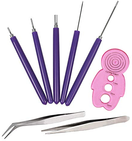 Paper Quilling Tool Set, Woohome Multifunction 5 PCS Slotted Tools Quilling Tools Kit, 1 PCS Tweezers and 1 PCS Quilling Curling Coach for Beginner