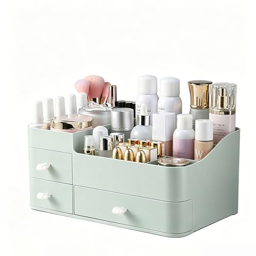 MIUOPUR Sminkorganisatör för sminkbord, skrivbordsorganisatör med stor kapacitet med lådor för kosmetika, läppstift, smycken, nagelvård, hudvård, perfekt för sovrum och badrum bänkskivor – stor grön