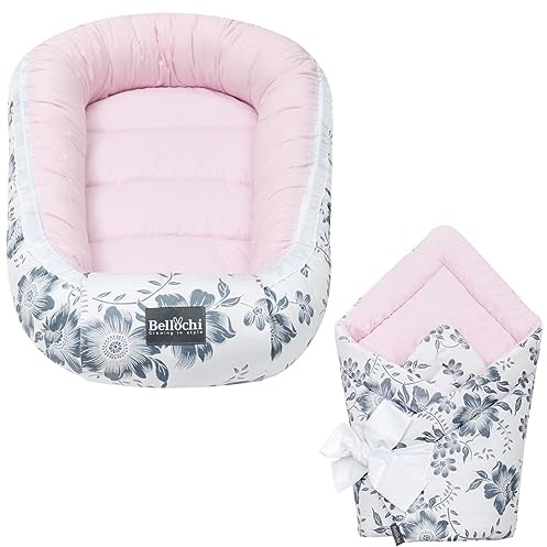 Bellochi Set 2in1 Riduttore per Cull e Copertina Avvolgente Neonato - Riduttore Lettino per Neonato, Baby Nest - 100% Cotone Antialergico - Pink Berry