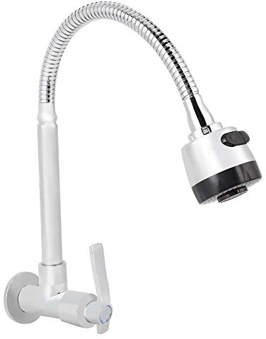 Candeon Edelstahl Wasserhahn Küche Wandmontage, 360° Drehbar Küchenarmatur Kaltwasserhahn Wandmontage Spültischarmatur Küche Mit 2 Strahlarten Brause, 1/2 Gewinde Einhand Wandarmatur