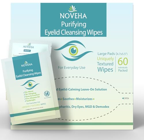 Lingettes antimicrobiennes pour paupières et cils | Pour les yeux secs, les styles et la blépharite, douces et naturelles, hypoallergéniques et apaisantes pour les yeux sensibles, lot de 60