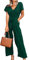 ASOMI Jumpsuit Damen Sommer Lang: Büro Tasche Mode Hawaii Overall Reißverschluss Lässig Elegant Urlaub Hosenanzug Gürtel Strand Kurzarm V-Ausschnitt Homewear Hohe Taille Grün XL