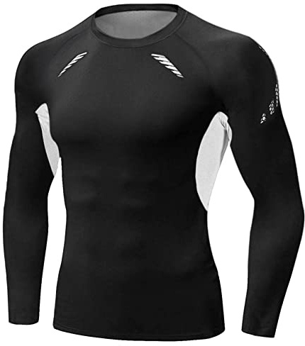 Terecey Maglia Compressione Uomo a Maniche Lunghe per Palestra e Corsa | 90% poliestere, 10% licra; vestibilità aderente, traspirante e ad asciugatura rapida, ideale per palestra e corsa.