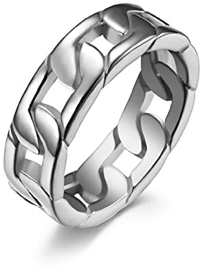 Dsnyu Anillo de cadena de eslabones cubanos chapados en plata/oro/negro para mujeres y hombres, anillo de acero inoxidable de 7 mm de ancho, Acero inoxidable, Sin piedras preciosas
