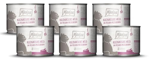 MjAMjAM - Nourriture humide premium pour chats - gibier culinaire aux airelles fraîches, paquet de 6 (6x200g), sans céréales