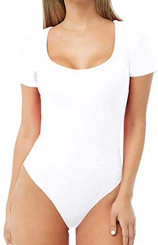 Damenbody mit Kurze Ärmel und Rundhals Damen Tshirt Overall Bodysuit Unterzieh-Body optimale Passform Sportlicher Tanz-Body für Frauen (Weiß, XL)