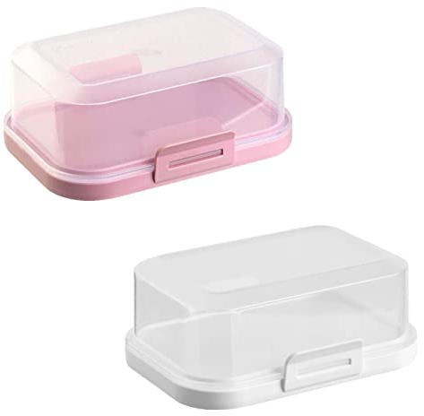 ENGELLAND - 2 x Stapelbare Butterdose mit Deckel und Klick-Verschluss, bunter Farbmix-2, Plastik-box, Butter-Glocke, BPA-frei, Mehrzweck, robust