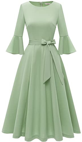 HomRain Kyrkklänningar för kvinnor 2025, bröllopsgäst, cocktail, tebjudning, klockad ärm, vintagestil, afton- och examensklänning, 3XL