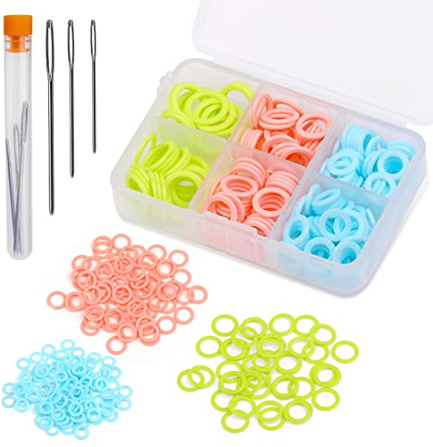 Riddur 206 Stück Strickmarkierer-Ringe mit Tragbarer Aufbewahrungsbox, Bunte Maschenmarkierer-Ringe (S/M/L) Stricken Markierungen Häkeln und Stumpfe Nadeln mit Großem Öhr für DIY Häkeln oder Basteln