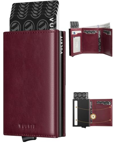VULKIT Portafoglio da uomo Porta carte di credito Porta carte pop-up Porta carte in pelle con blocco RFID con scomparto per banconote e finestra per documenti d'identità