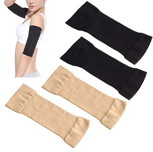 Manches De Bras Amincissantes,Shapers De Bras De Compression Élastiques,Manchon De Bras Élastique,Forme Supérieure Du Bras,Shapers De Bras De Sport,Manchon De Bras Compression (Noir + Beige)