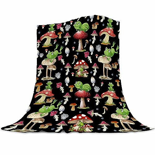 Abaysto Frog Blanket Frog Gifts for Women Men Kids Mushroom Blanket Soft Fuzzy Flannel Plush Mushroom Throw Blanket for Couch Sofa Bed Home Decorative Mushroom Blankets All Season 150x200cm