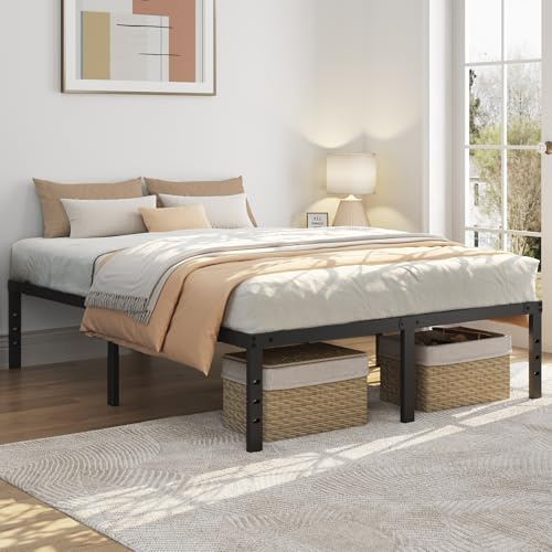 Yaheetech 41cm King Bed Frame Metal Solid 5ft Kingle Platform Bed with Heavy Duty Stetress Foundation/No Box Spring Needed/Under-bed Storage Space Assemblyel Slat Support/Non-slip Mat