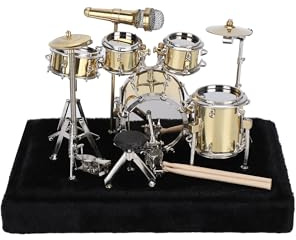 Gugxiom Minitrumset med Displaylåda och Bas, Minitrumset i Metall, Trumset för Miniatyrmusikinstrument, Minitrummor för Presenter Familjer Vänner