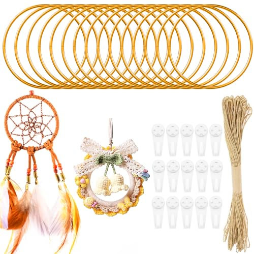 Realure 15 Pezzi Cerchi per Acchiappasogni, Cerchio Metallo 10 cm, Cerchi per Ghirlande Metallo, Cerchi Metall per Decorazioni per Ghirlanda di Nozze, Acchiappasogni e lavori Artigianali (Oro)