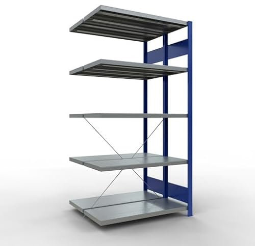 qpool24 Anbauregal, Doppelregal, Fachbodenregal Stecksysem MULTIplus250, 2000 x 1000 x (2x400) mm (HxBxT), 2x5 Fachböden, Kreuzstrebe, RAL 5010 enzianblau