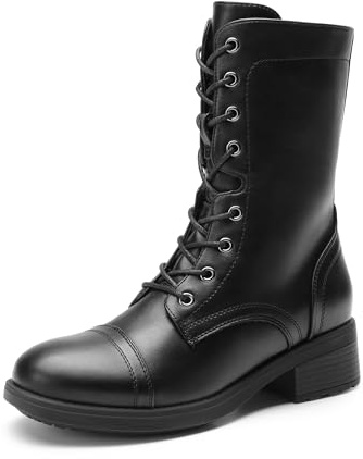 DREAM PAIRS Women's Waterproof Mid Calf Boots Lace-Up Stylish Combat Boots Lightweight Non-Slip Daily Ankle Booties with Fashion and Cool Ladies' Style,Size 6.5,Black,SDMB2401W
