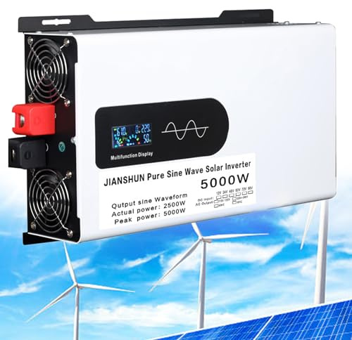 Inversor de Onda sinusoidal Pura de 2500 W Pico 5000 W, CC 12 V 24 V 48 V a 110 V/220 V CA Salida de Fase Dividida, con Cargador de batería de CA, energía Fuera de la Red,24Vto220V
