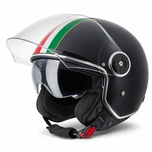 VINZ Neiva Casco Jet con Doble Visera | Casco Scooter & Moto & Ciclomotor | con Visera Solar & Bandera Italiana | ECE 22.06 Homologado | En Tamaño XS - XXL | para Hombre y Mujer