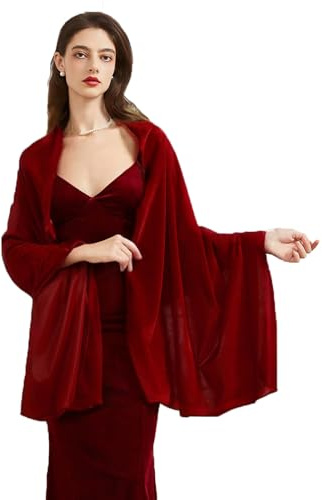 BRYCTSISEN Chal y envoltura de terciopelo para mujer, para boda, novia, dama de honor, ropa de noche, fiesta, graduación, vestido, accesorios, bufanda, Rojo vino, Estandar