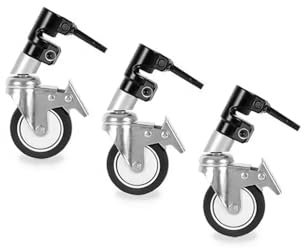 REFLEX CAMERA Set of 3 Photography Swivel C Stand Tripod Dolly Wheels - Anti Vibration - with Step Lock 360° Rotation to fit 25mm Feet to add Mobility to Fixed Stands