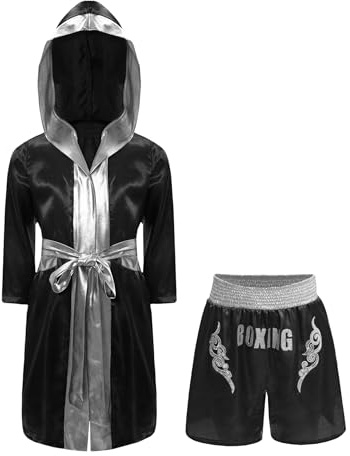 Sxiwei Barn Jungen Boxer Kostym Långärmad Huva Mantel Med Bälte Och Boxer Shorts Kickboxing Kläder