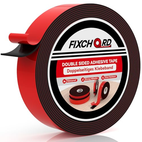 FIXCHORD Nastro Biadesivo Extra Forte, 5M*25MM Nastro di Montaggio, Impermeabile Nastro Biadesivo in Schiuma Acrilica per Auto, Strisce LED, DIY, Decorazioni per Casa e Ufficio (Uso Interni/Esterni)