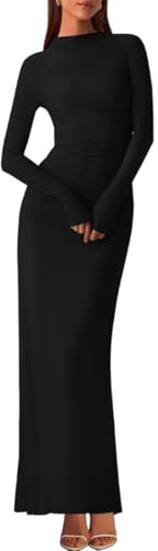 Gkaopi Vestito Donna Sexy Abito Lungo Aderente Elegante Bodycon Vestito da Sera Elasticizzato Maxi Vestiti Aderente Curvy Lungo Abito da Festa Club Sera Casual
