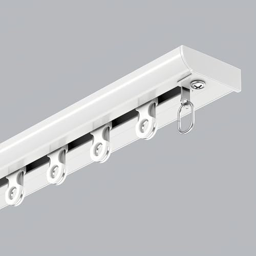 Rail Rideaux Plafond Ultra-Fin Tringle A Rideaux De 70 À 600 Cm, Rail De Plafond En Aluminium Avec Roulettes Silencieuses, Pour Baie Vitrée De Camping-car(White,5.6FT/170CM)