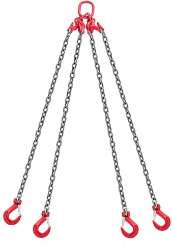 VEVOR Chain Sling, 10mm x 3 m Lifting Chains with 4 Leg Grab Hooks, Heavy Duty G80 Alloy Steel Lifting Sling, 10.4 Ton Capacity, Adjustable Engine Chain Hoist Lifts for Cargo Security Towing
