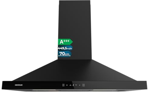 Cecotec Cappa Aspirante Piramidale 70 cm Bolero Flux PT 704400 Black A+++. Vetro Frontale Nero, Aspirazione 449,5 m³/h, Controllo Touch Invisibile, Funzione Booster, Filtri Lavabili, Classe A+++