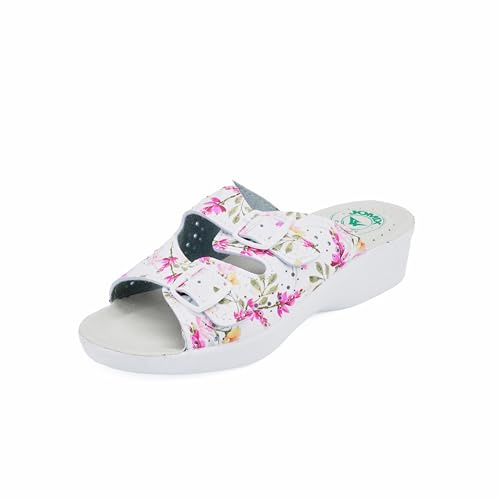 JOMIX Sandalias Mujer Plataforma Verano Cómodas con Dos Tiras y Hebillas AjustablTranspirablCuña Estable Antideslizante Floral Fucsia 39