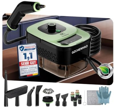 GZCHENHAO Dampfreiniger Handgerät mit 18-Teiligem Zubehör, 2500W & 9s Turbo-Dampf mit 5 BAR Druck – 99,99% Reinigung & 100% Natürlich,Steam Cleaner für Boden, Küche, Bad, Fenster, Polster & Auto