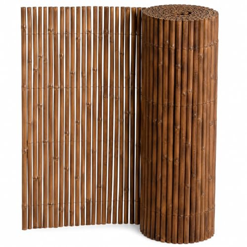 Arella in Bamboo Carbonizzato Ø 20-30 mm Recinzione Frangivista Premium da Giardino e Balcone Piscina Schermo Privacy Esterno Resistente alle Intemperie 120 x 250 cm Marrone Scuro
