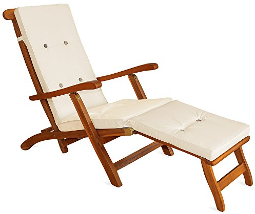 Detex® Cojín para Tumbona Crema Almohadilla para Silla de jardín Aspecto Lino hidrófugas 184,5 x 43 x 5 cm