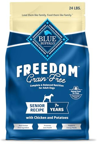 Blue Buffalo Freedom Grain-Free Senior Dry Dog Food, Provides Energy to Stay Active, Made in the USA with Natural Ingredients, Chicken & Potatoes, 24-lb Bag