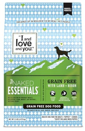 I and love and you Naked Essentials Dry Dog Food - Lamb + Bison - High Protein, Real Meat, No Fillers, Prebiotics + Probiotics, 11lb Bag