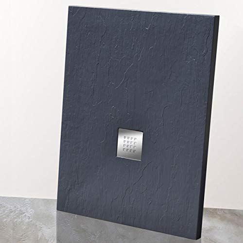 Yellowshop Piatto Doccia Rettangolare in Marmoresina, Finitura Ardesia, Antracite, 70 x 100 cm