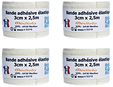 Medisto Bande Adhésive Elastique/Bande de Strapping/Bandage Sport/Pansement 3cm x 2.5m Lot de 4.