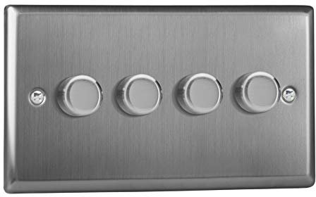 Varilight 4-Gang V-Pro Rotary 2-Way LED Dimmer 4 x 0-120W - Classic Brushed Steel With Brushed Steel Knob