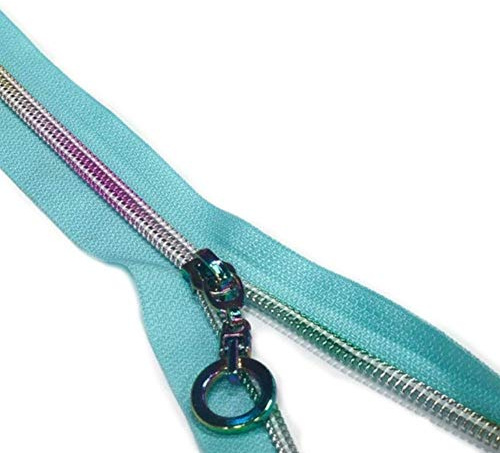 Plush Addict Fermeture éclair continue n°5 à dents arc-en-ciel pour couture, séparation, tapisserie, remplacement, décoration et bricolage - Aqua - 3 m