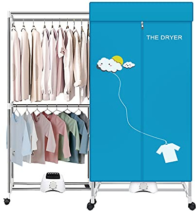 XIAQING Portable Dryer, 110V 1000W Electric Clothes Dryer Machine, Double Layer Stackable, Stainless Steel, Blue, 15kg Capacity, Front Load, Ideal for Apartments, RV, Families, Campers