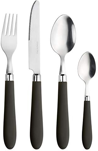 Prima Collection, Set da 24 Posate Serie Daisy, in Acciaio Inox Nichel Free, con Manico Colore: Nero, con Scatola Regalo