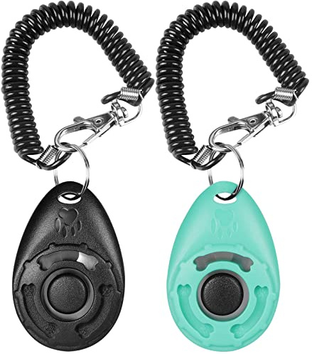 Diyife Lot de 2 Clickers pour Chien, Clickers de Chien avec Dragonne élastique et Grand Bouton, Clicker Training, Professionnel Clicker Chien Dressage pour Chat, Chien, Cheval, Noir et Cyan