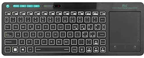 Rii Mini i18S Wireless + Bluetooth - Tastiera compatta con ampio mouse touchpad e retroilluminazione LED, compatibile con Smart TV, TV Box, Tablet, Smartphone, Console, PC, Fire TV, Raspberry