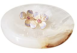 PHINILUX Runde Marmor-Ringschale, Stein-Schmuckhalter, Schmuckschale, Ringhalter, Nachttisch-Dekoration, Schwammhalter für Badezimmer, Küche, Waschbecken, 10,2 cm T x 1,8 cm H (weißer Onyx)