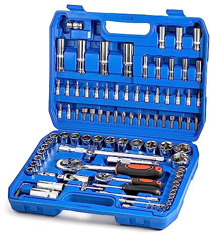 Vivo Technologies Set di chiavi a bussola in acciaio al carbonio, 94 pezzi, 1/2 e 1/4 e punte per cacciavite Torx a cricchetto