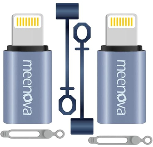 Meenova 2 Pack 30W USB C to Lightning Adapter Type C to 8 Pin Converter, Android to iPhone Adaptor - Compatible with Lightning for iPhone 14 13 12 Pro Max, with Silicone Sleeves, Cable Straps