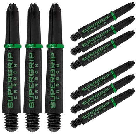 Harrows Darts 3 Juegos de Tallos de Dardos de Carbono Supergrip - 9 Ejes de Dardos en Total - Mediano, Midi y Corto (Verde, Corto)