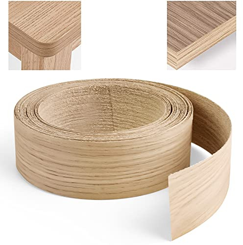 YAANBUNB 50mm Wood Veneer Strip 7.5m Oak Veneer Edging Tape Pre-glued Veneer Roll Preglued Hot Melt Adhesive Iron On Edge Banding for Desk Wardrobe Cabinet Door Frame Furniture Restoration,Wood Color
